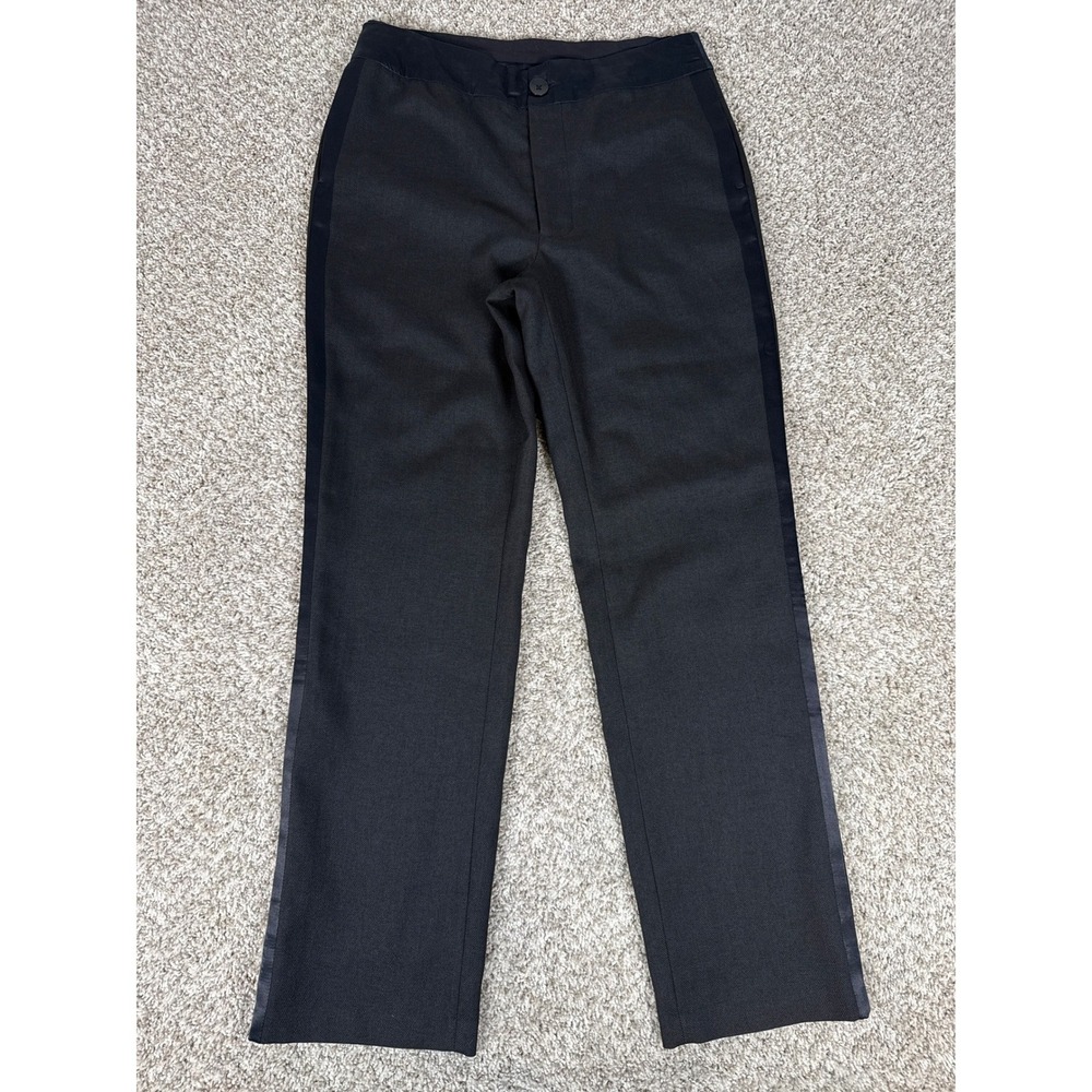 Free People Tuxedo Trousers Women 10 Black Herringbone Satin Trim Straight Pants